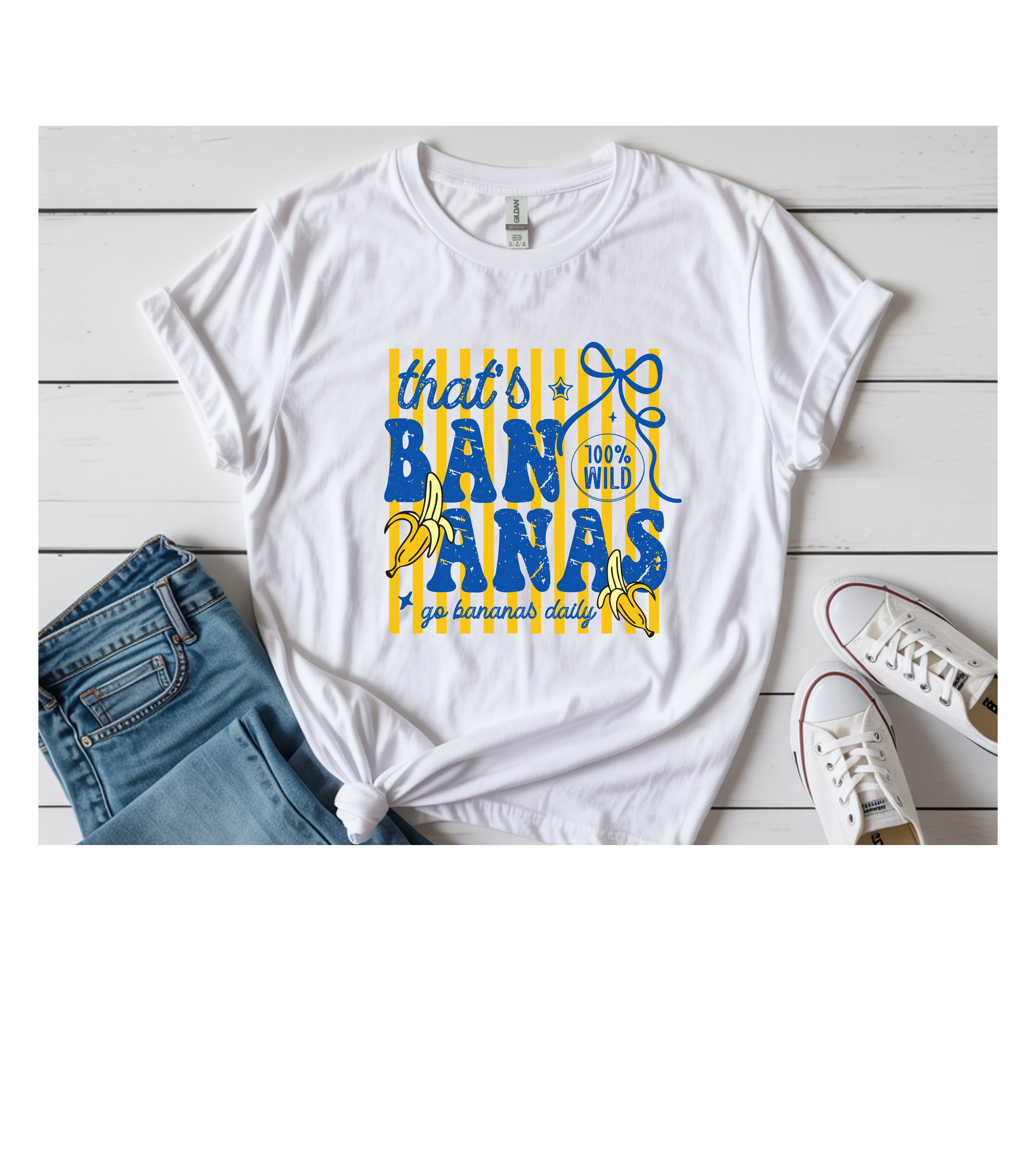 That’s Bananas Graphic Tee – “That’s BANANAS” Retro Yellow Blue Banana Shirt